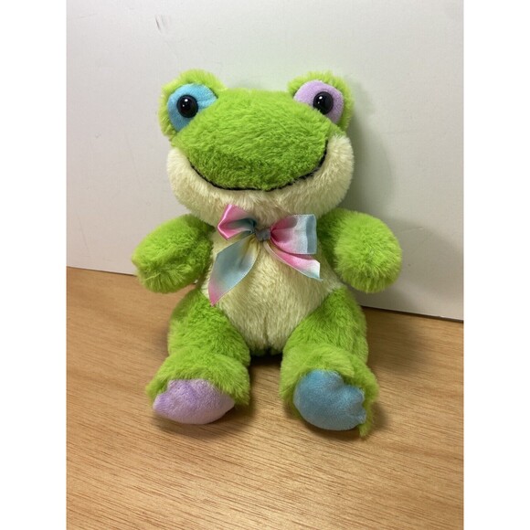 Walmart Green Frog Plush Stuffed Animal With Rainbow Bow Pastel Easter Kawaii - Picture 2 of 6
